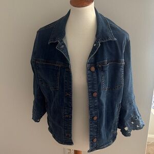 Chico's Indigo Jean Jacket with Distressed Sleeves